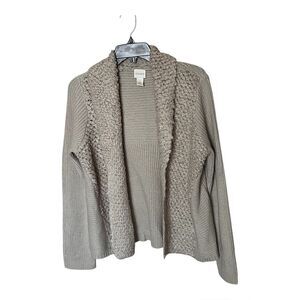 Chico's Wool-Blend Oatmeal Popcorn Knit Open Front Cardigan Sweater Size 1/MED